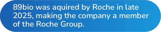 89bio was acquired by Roche in late 2025, making the company a member of the Roche Group.