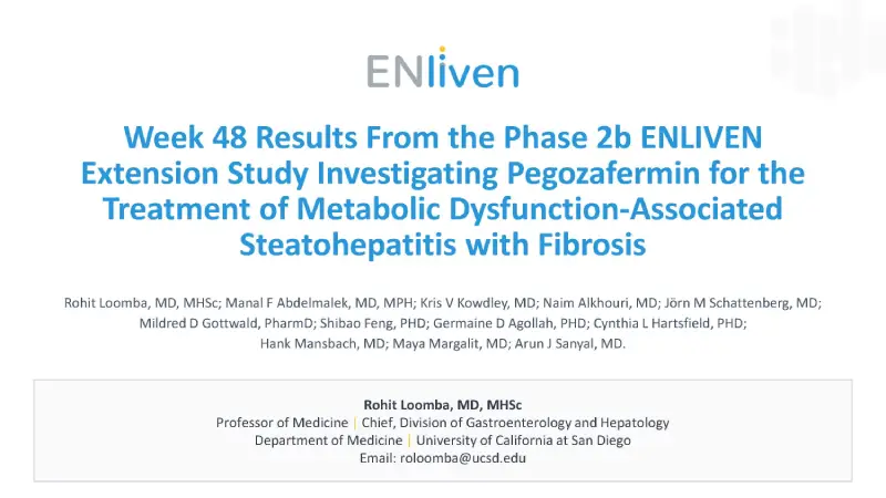 Week 48 results from the Phase 2b ENLIVEN extension study investigating pegozafermin for the treatment of metabolic dysfunction-associated steatohepatitis with fibrosis