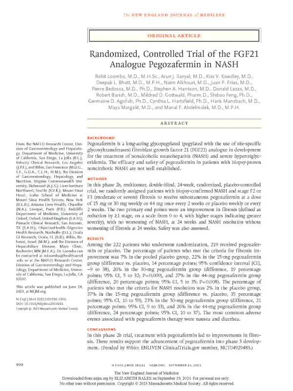 Fibrosis Improvement with Pegozafermin Treatment in MASH Patients with F4 Fibrosis